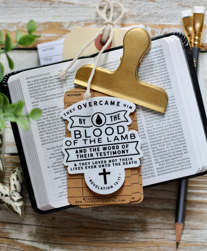 Blood of the Lamb + word of their testimony (Revelation 12:11) waterproof vinyl sticker decal