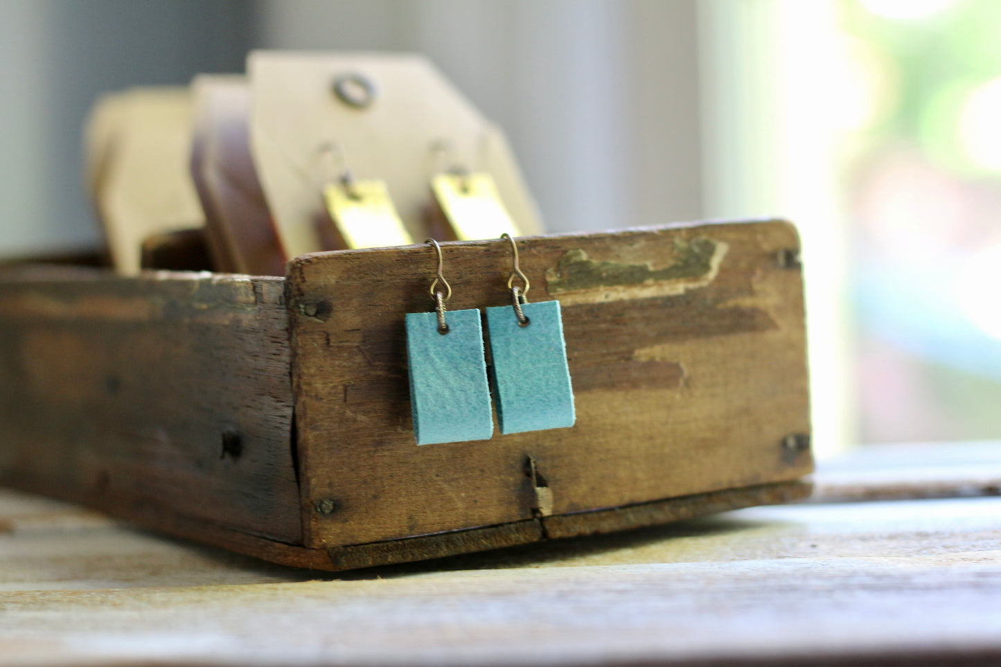 simple loop genuine leather earrings in matte light turquoise