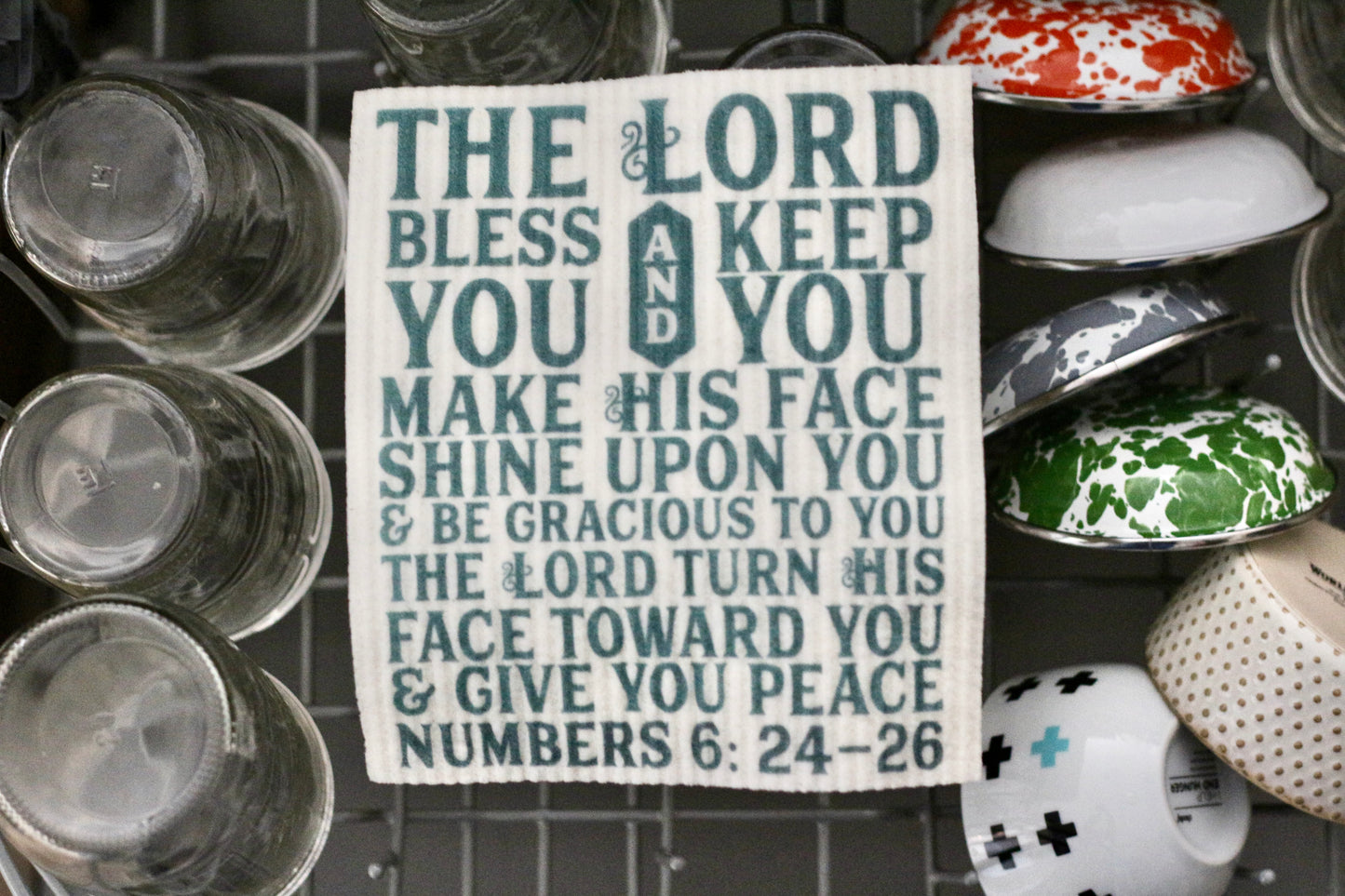 the Lord bless you & keep you (Numbers 6:24-26) the blessing - Swedish dishcloth