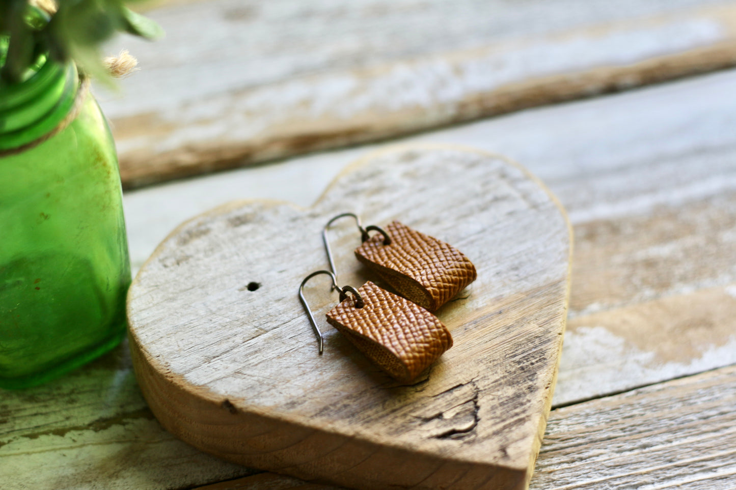 simple loop genuine leather earrings in mustard yellow pebbles