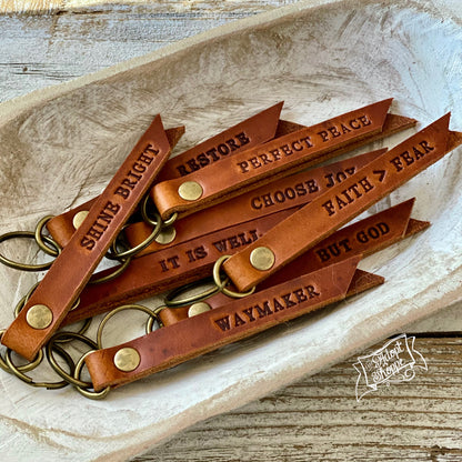 hand stamped leather keychain tag (camel/natural)
