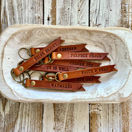 hand stamped leather keychain tag (camel/natural)