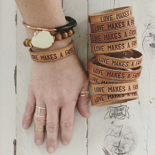 love makes a family (camel/natural) leather cuff