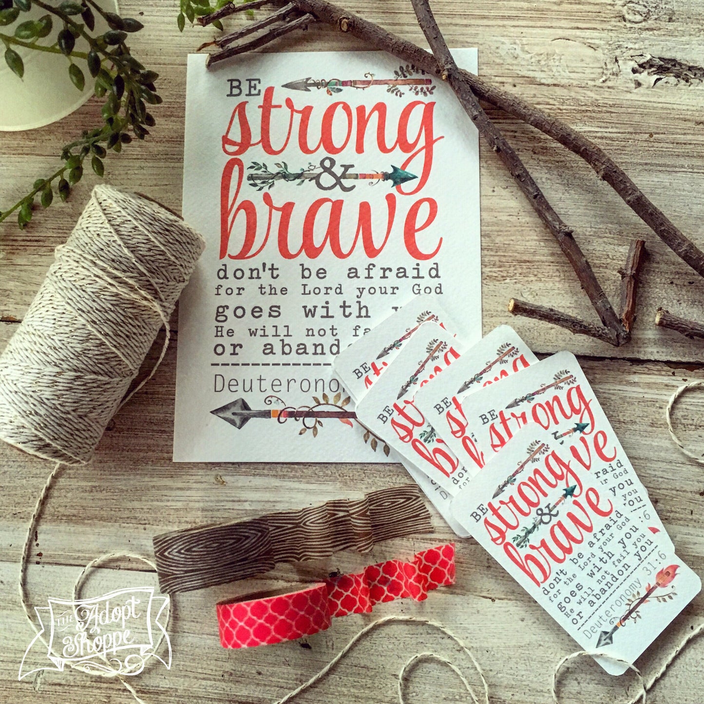 strong & brave (coral) 5"x7" print