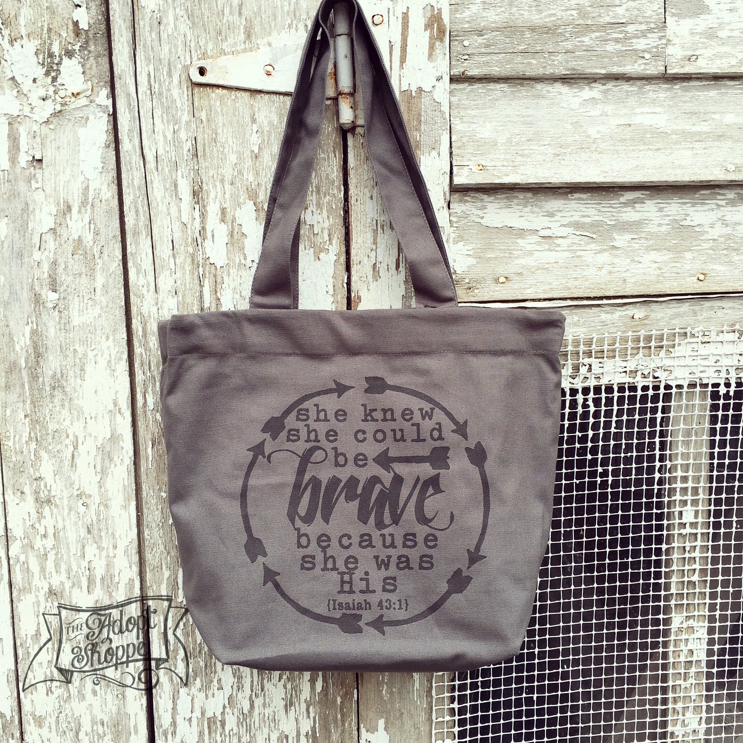 she could be BRAVE grey fair trade tote bag