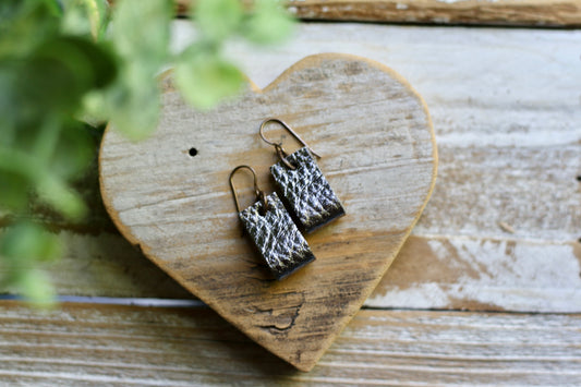 simple loop genuine leather earrings in shimmery charcoal grey