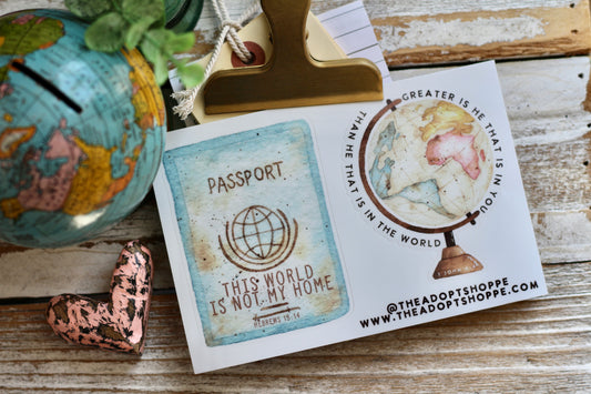 passport globe waterproof vinyl sticker sheet
