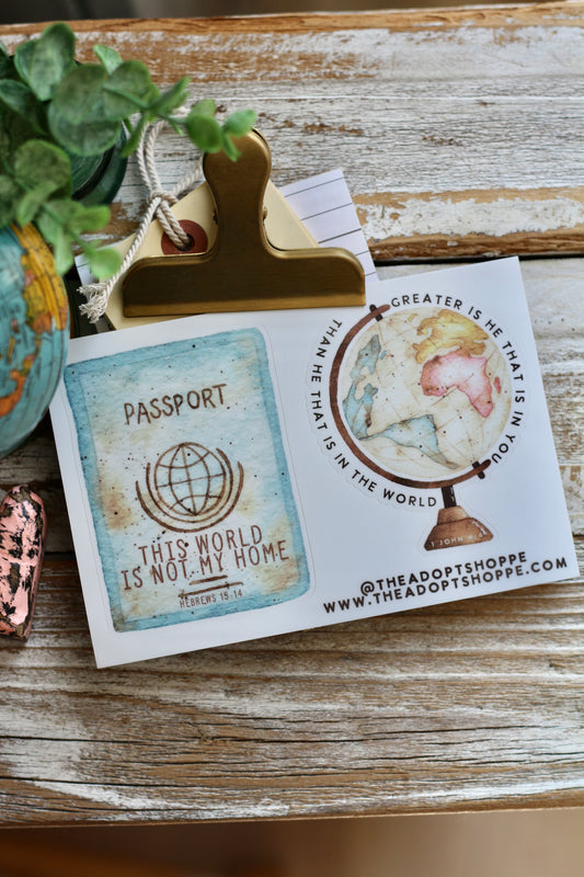 passport globe waterproof vinyl sticker sheet