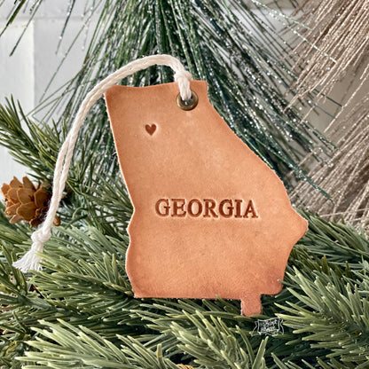 leather ornament Georgia state HOME (natural unpainted)