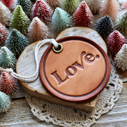 leather hand-stamped ornament - Love
