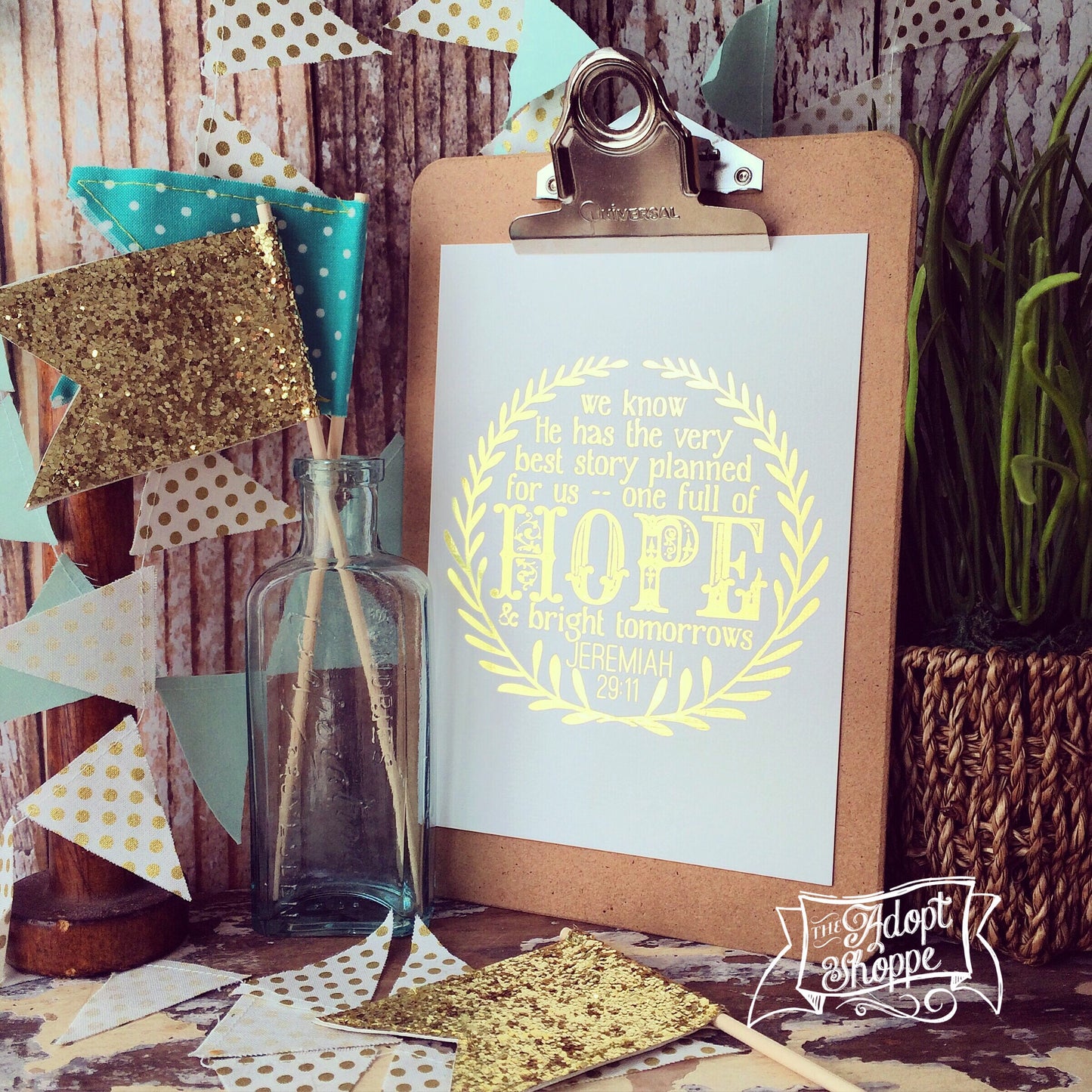 hope & a future Jeremiah 29:11 gold foil 5"x7" print