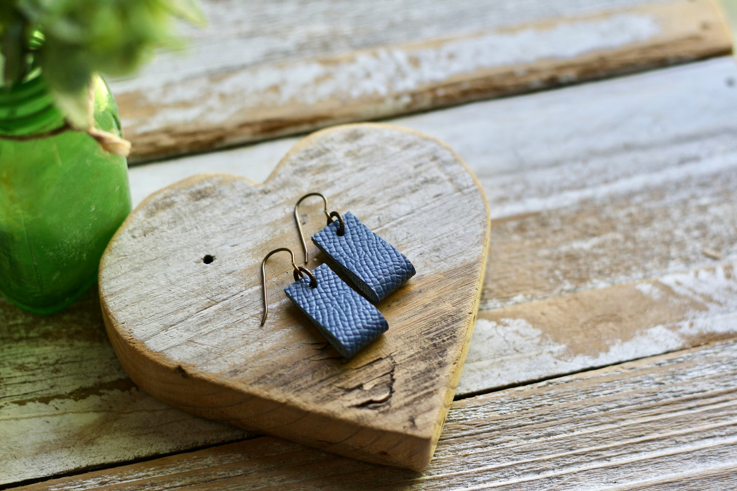 simple loop genuine leather earrings in matte pebbled blue