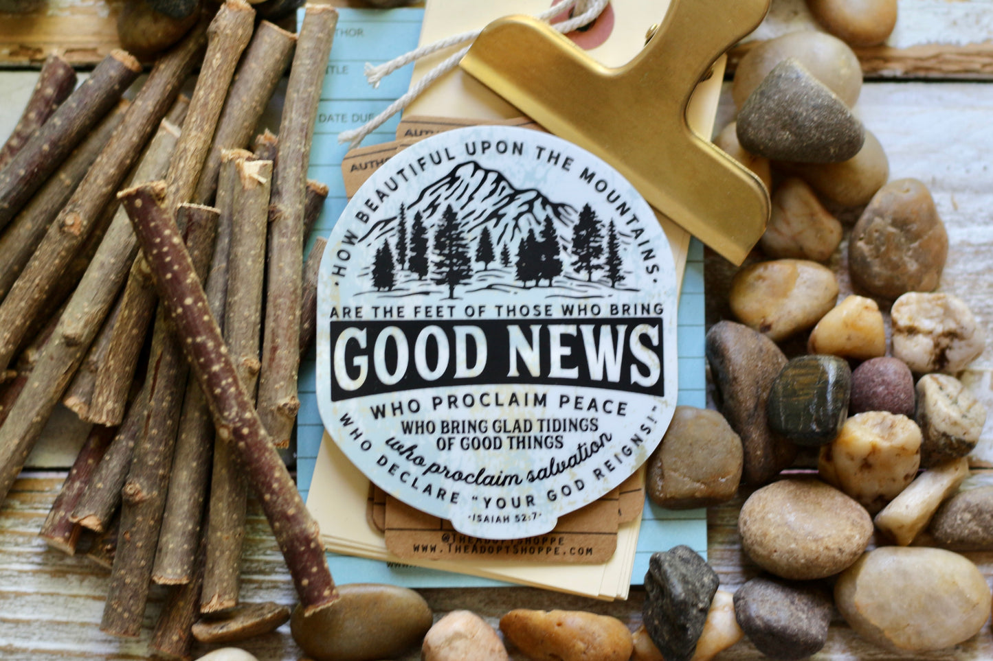 beautiful upon the mountains are the feet of those who bring good news mission (Isaiah 52:7) vinyl sticker