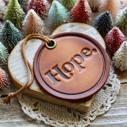 leather hand-stamped ornament - Hope