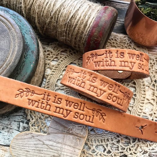 it is well with my soul (camel/natural) leather cuff