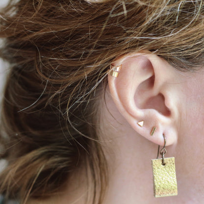 simple loop genuine leather earrings in champagne gold