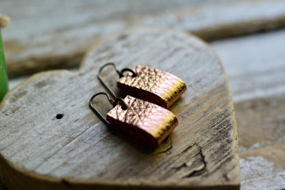 simple loop genuine leather earrings in shimmery rose gold