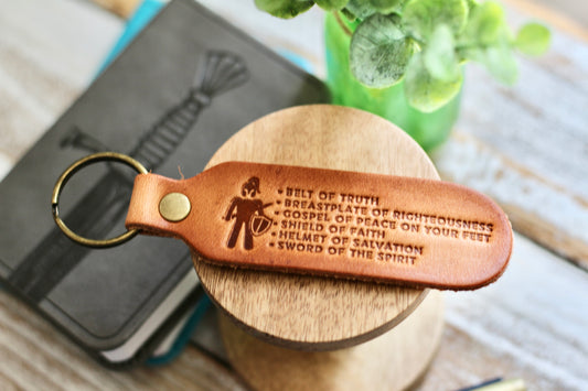 armor of God leather keyring (camel/natural)