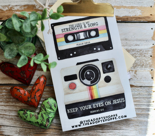 cassette tape / Polaroid camera waterproof vinyl sticker decal sheet