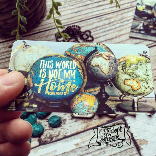 this world is not my home globe gold foil #TheAdoptShoppecard
